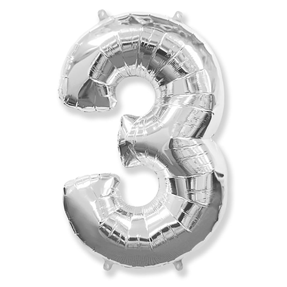 Foil Balloon Number 3 Silver 42 Inch