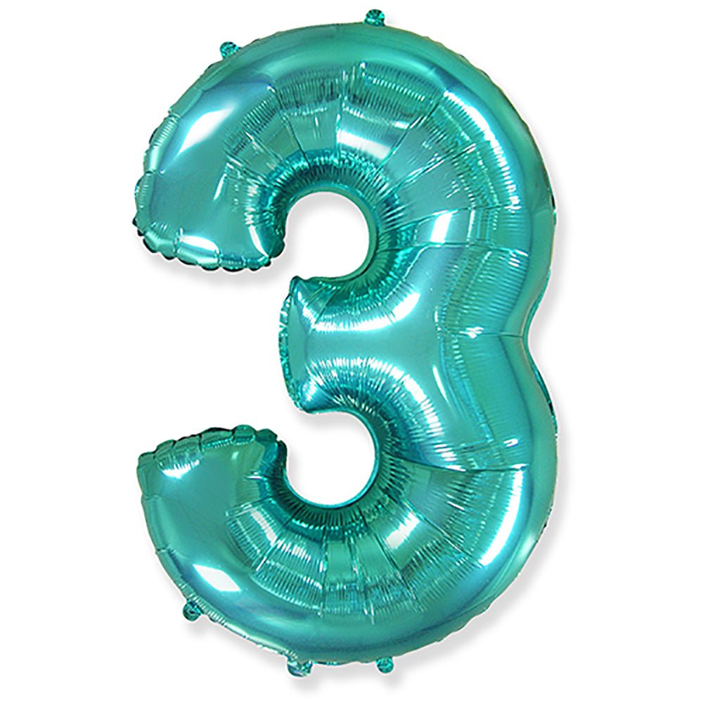 Foil Balloon Number 3 Teal Blue 42 Inch