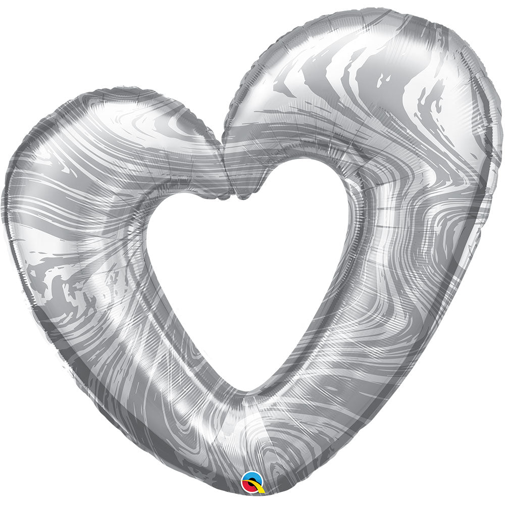 Open Marble Heart Silver Foil Balloon