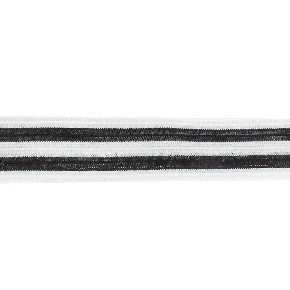 White and Black Striped Elastic Trimming - 0.7"