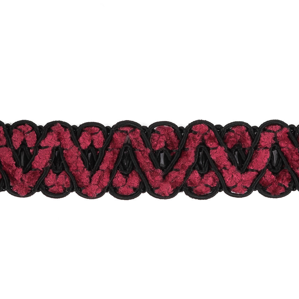 Fuchsia and Black Chenille Gimp Braided Trimming - 0.75"