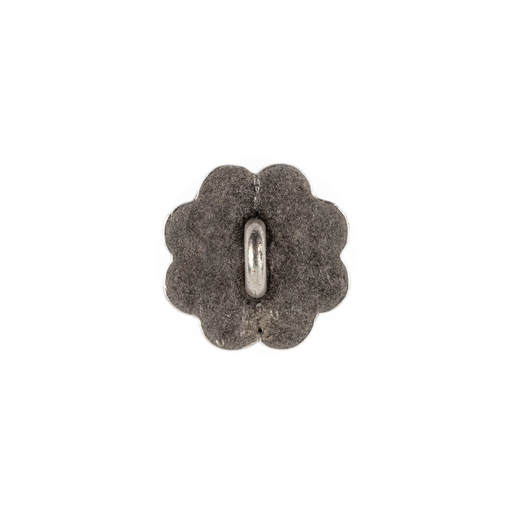Italian Silver Oxidized Floral Shank Back Button - 24L/15mm