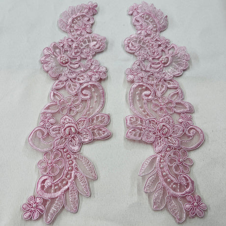 1 Pair 10" x 3" Each Side Beaded & Corded Floral Lace 100% Polyester Organza