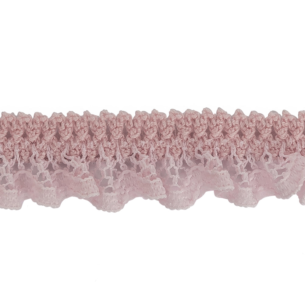 Primrose Pink Ruffled Stretch Lace Trimming - 0.625"