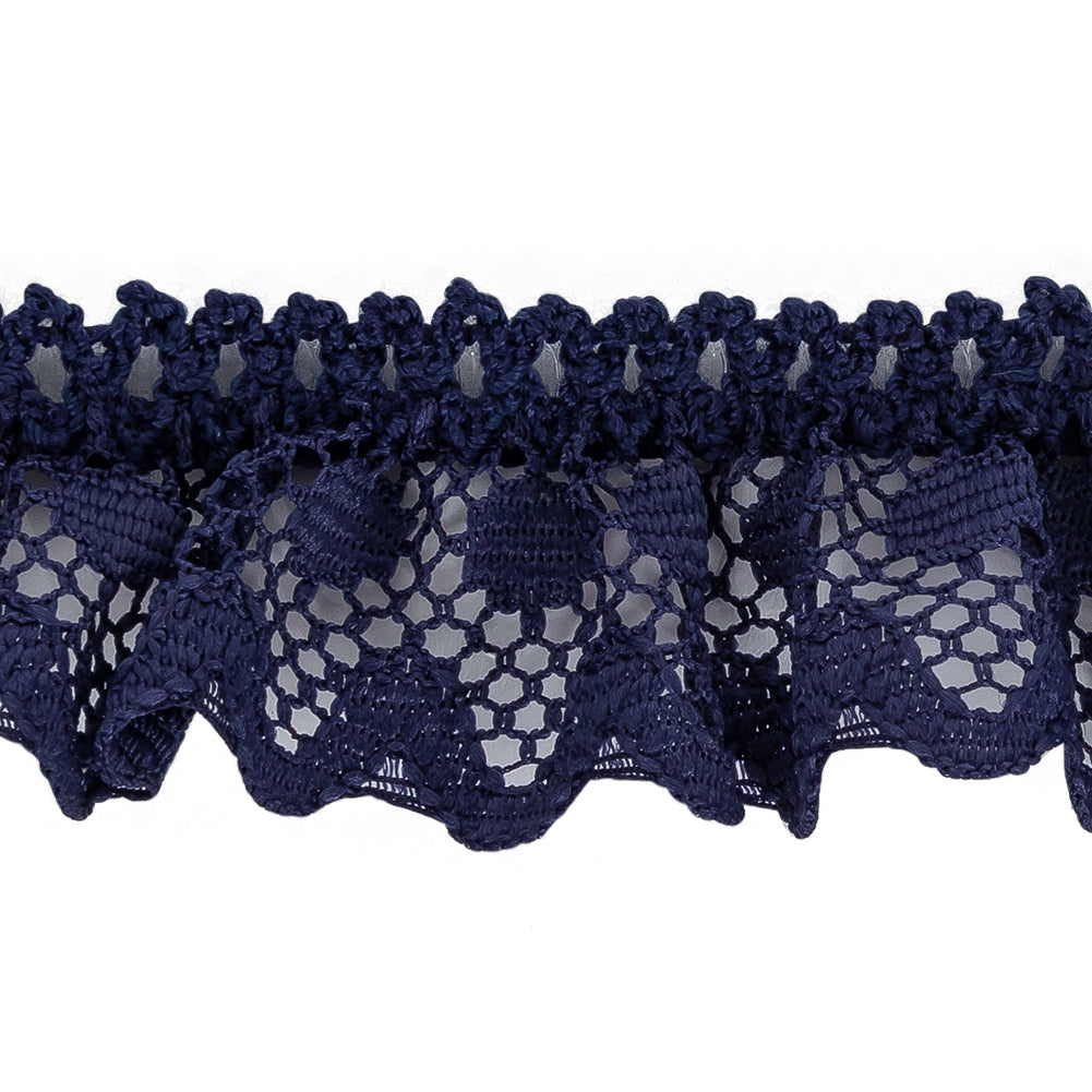 Black Iris Ruffled Stretch Lace Trimming - 1"