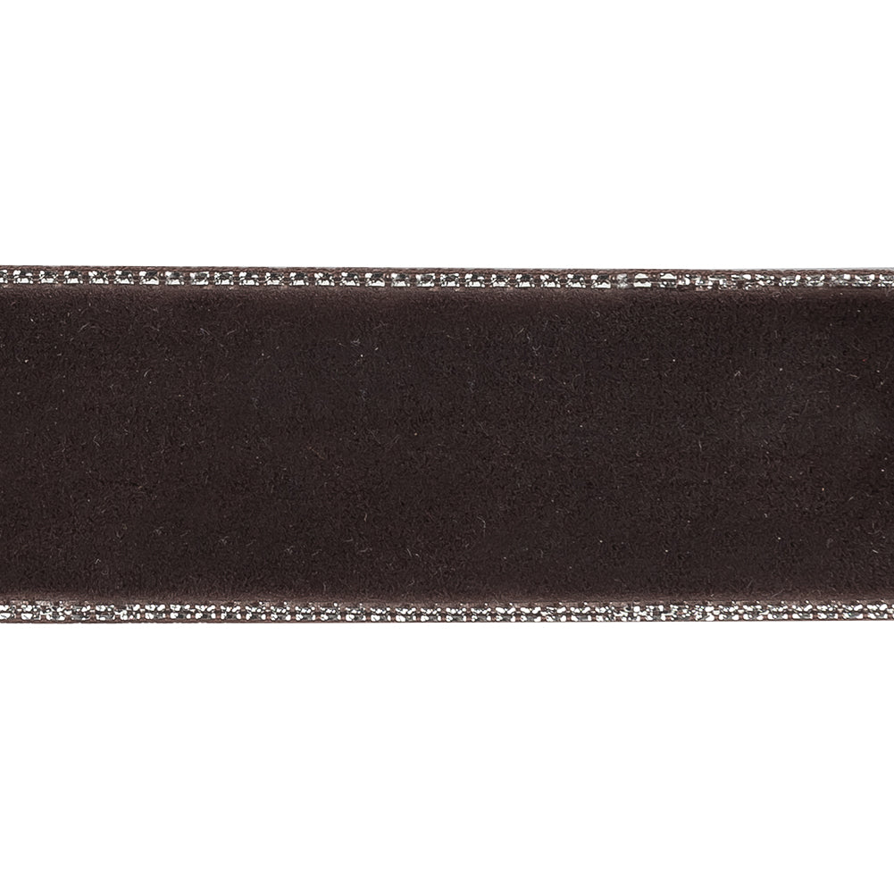 Chocolate Plum and Silver Metallic Lined Velvet Ribbon - 0.875"