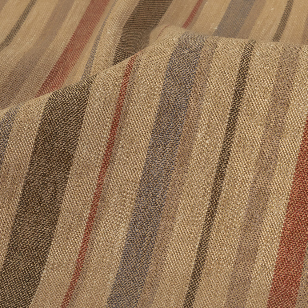 Olive, Tangerine and Smoke Gray Striped Stretch Linen and Rayon Woven