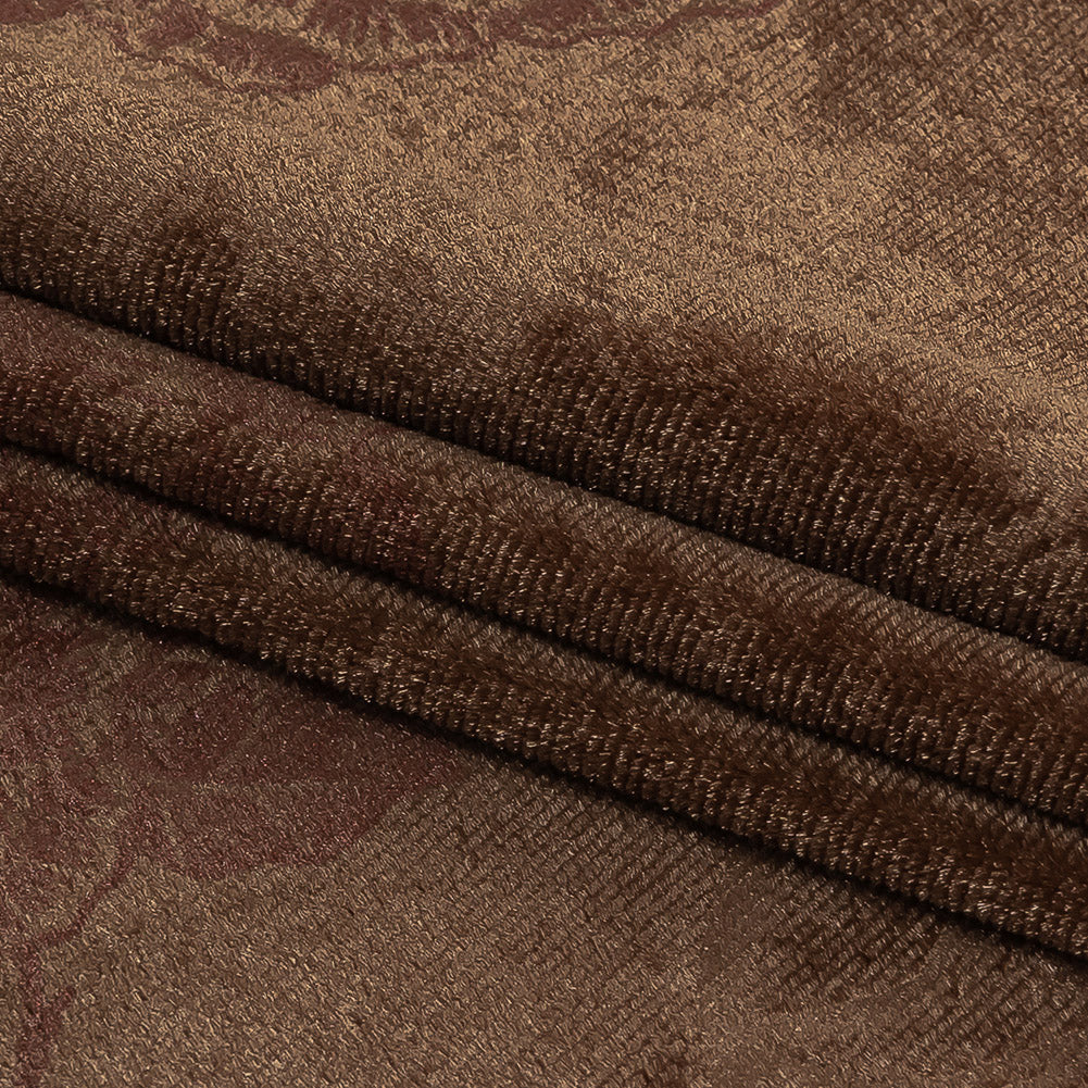 Floral Embossed Velour - Taupe and Metallic Rose Gold