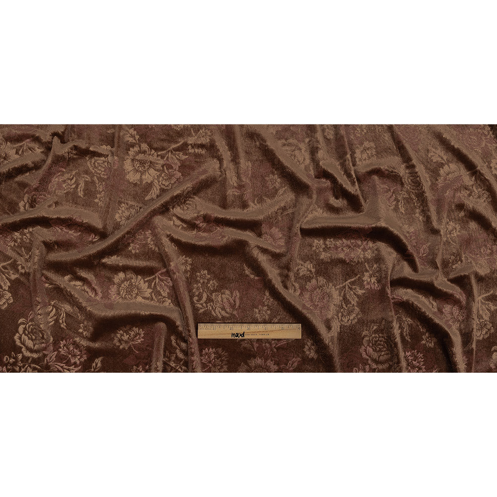 Floral Embossed Velour - Taupe and Metallic Rose Gold