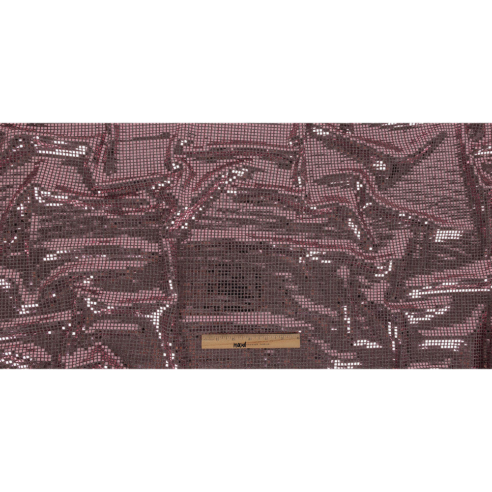Stretch Knit with Square Metallic Sequins - Red Mahogany and Silver - Loud Lights Collection
