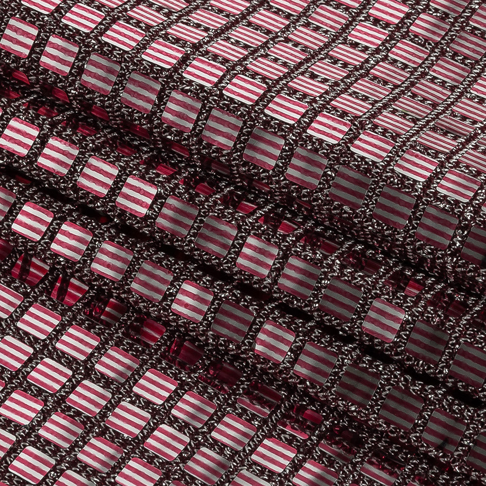 Stretch Knit with Square Metallic Sequins - Red Mahogany and Silver - Loud Lights Collection