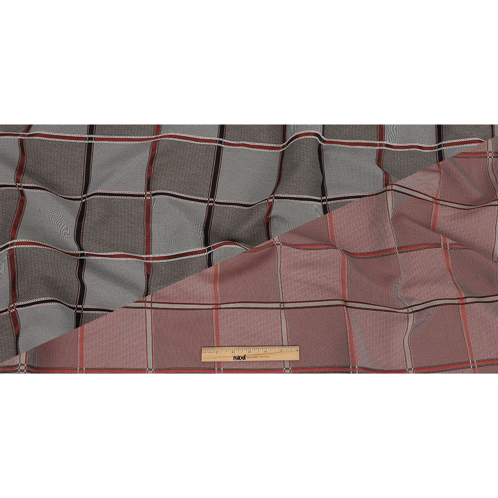French Peat and Space Cherry Plaid Double Faced Jacquard Suiting