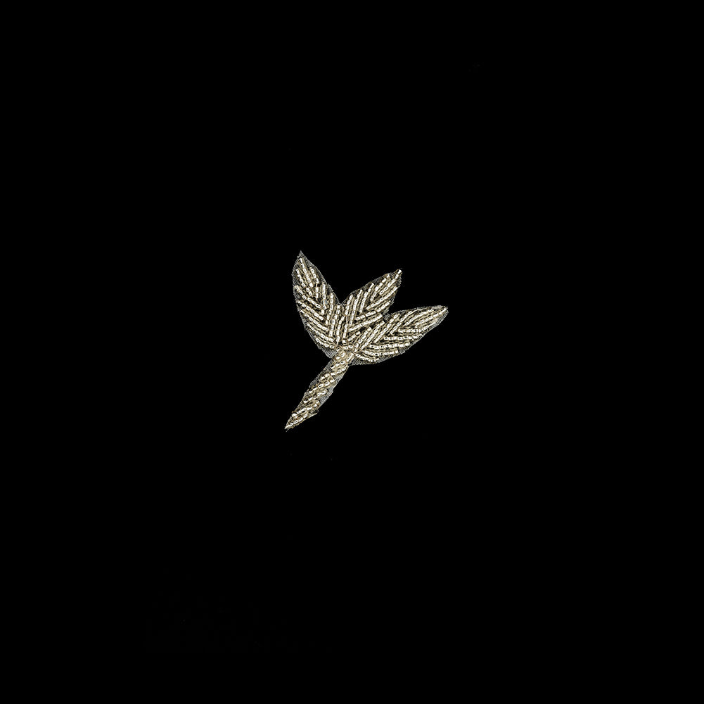 Platinum Frosting and Warm Gray Beaded Leaf Applique - 2" x 2.375"