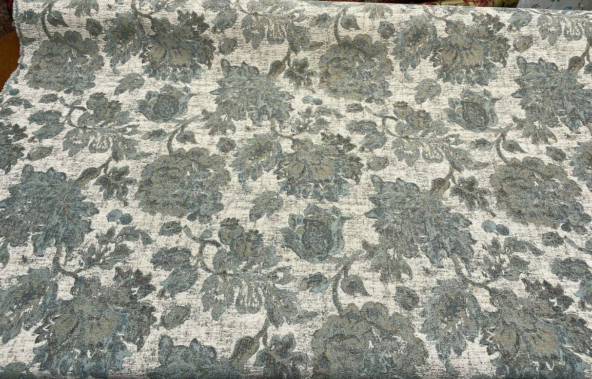 Swavelle Vintage Floral Chenille Goddess Moss Green Fabric - Moss Green Floral Pattern, 57" Width (1 Yard)