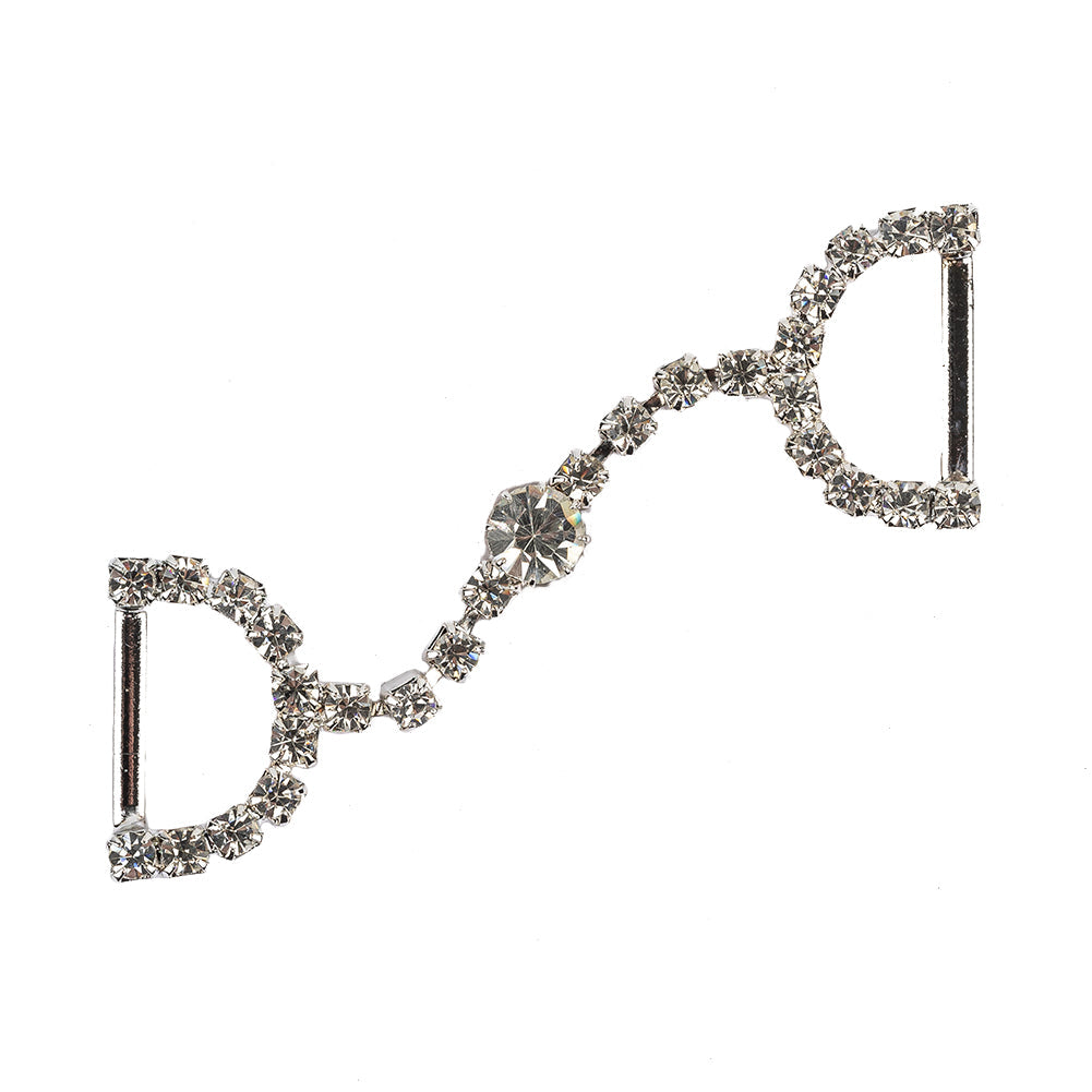 Vintage Swarovski Crystal Rhinestones and Silver Metal Dress Trim Ornament - 0.875" x 2.625"