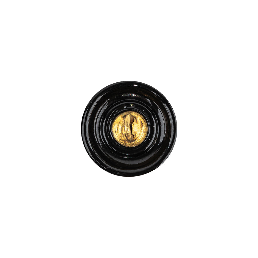 Vintage Black Floral Shank Back Glass Button - 22L/14mm