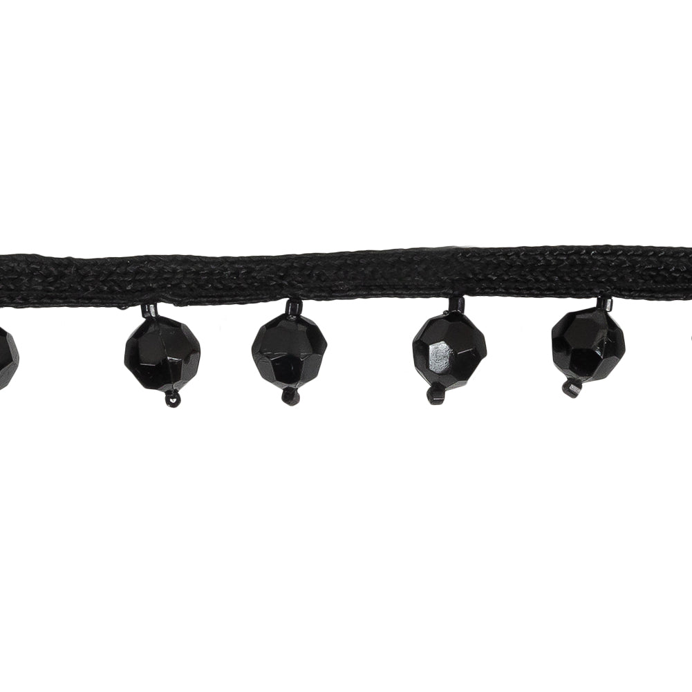 Vintage Black Faceted Bead Fringe - 0.875"
