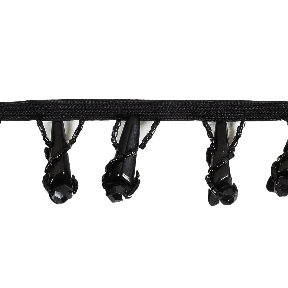 Vintage Black Glass Spikes Beaded Fringe - 1.125"