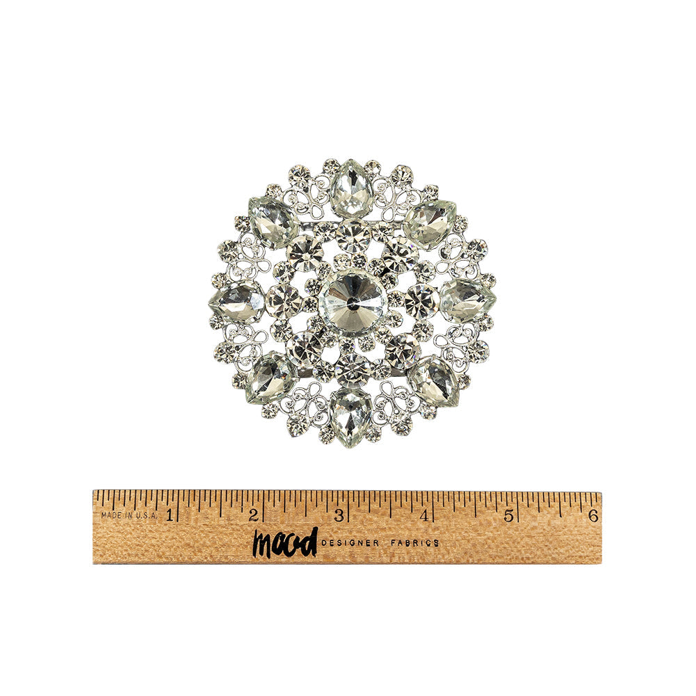 Vintage Crystal Rhinestones and Delicate Silver Metal Open Framework Ornament - 3.375"