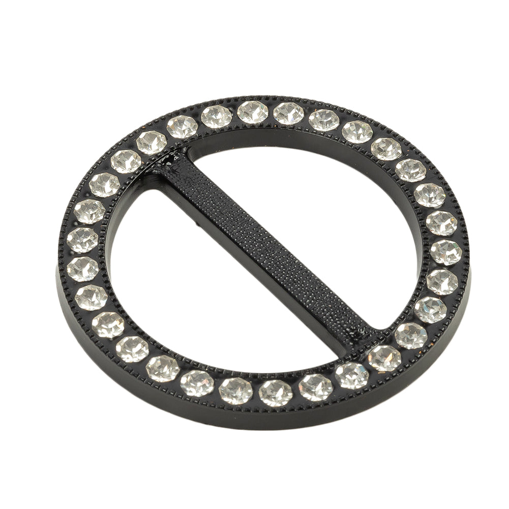 Vintage Crystal Rhinestones and Black Circular Plastic Slider - 2"