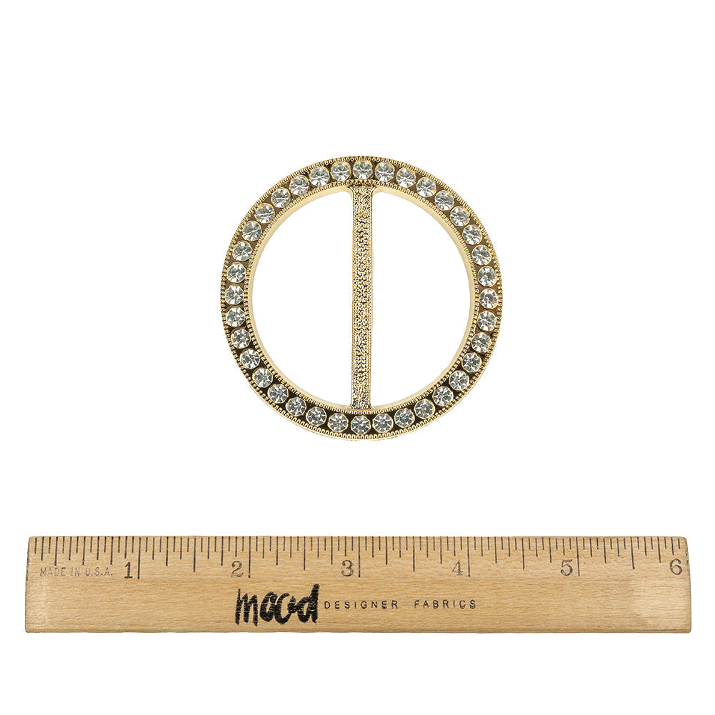 Vintage Crystal Rhinestones and Gold Circular Plastic Slider - 2.625"