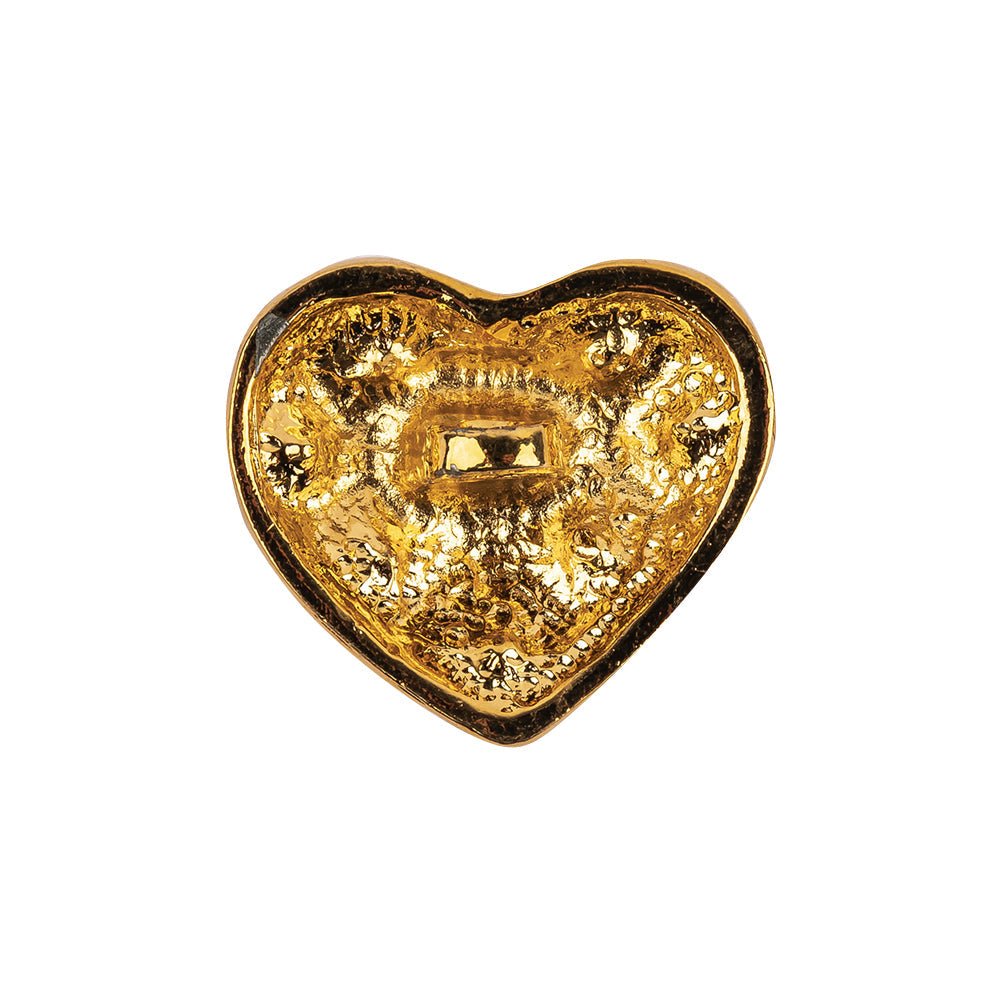 Vintage Swarovski Crystal Rhinestones and Gold Metal Faux Basket Weave Shank Back Heart-Shaped Button - 36L/23mm