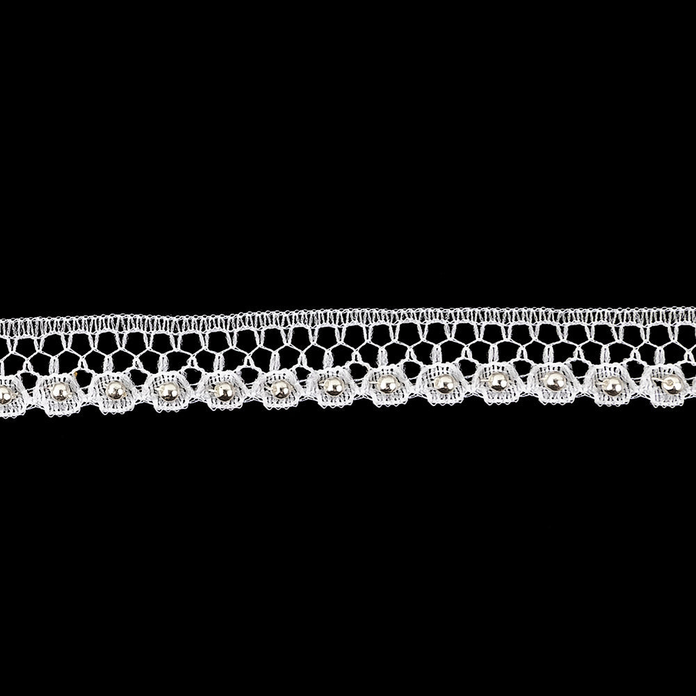 Vintage White Pearl on White Lace Scalloped Trimming - 0.5"