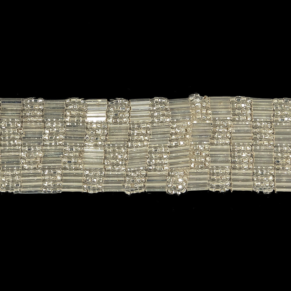 Vintage Silver Lined 4 Row Seed and Bugle Bead Checkerboard Trimming - 1.25"