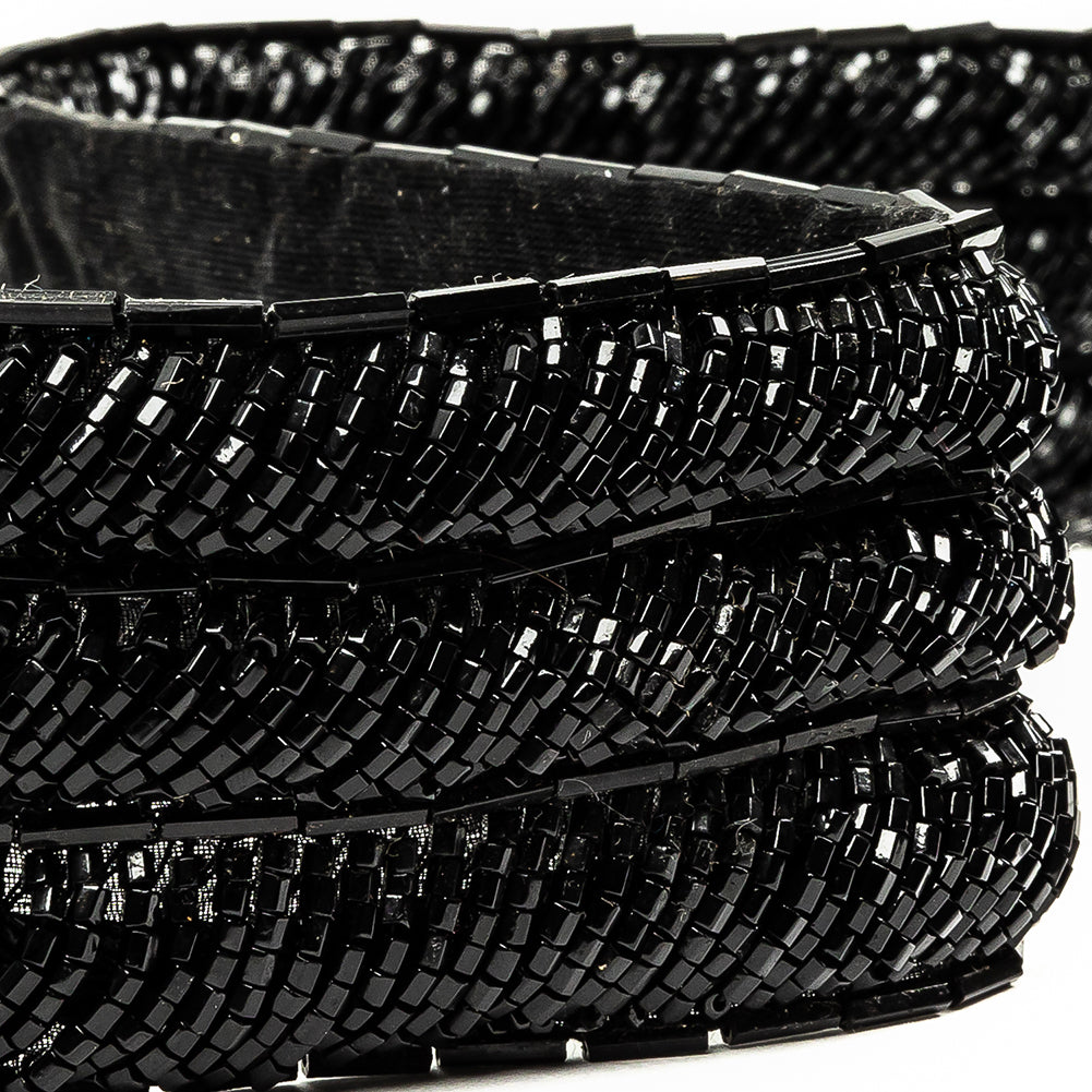 Vintage Fancy Black Bugle Beaded Trim - 1.625"