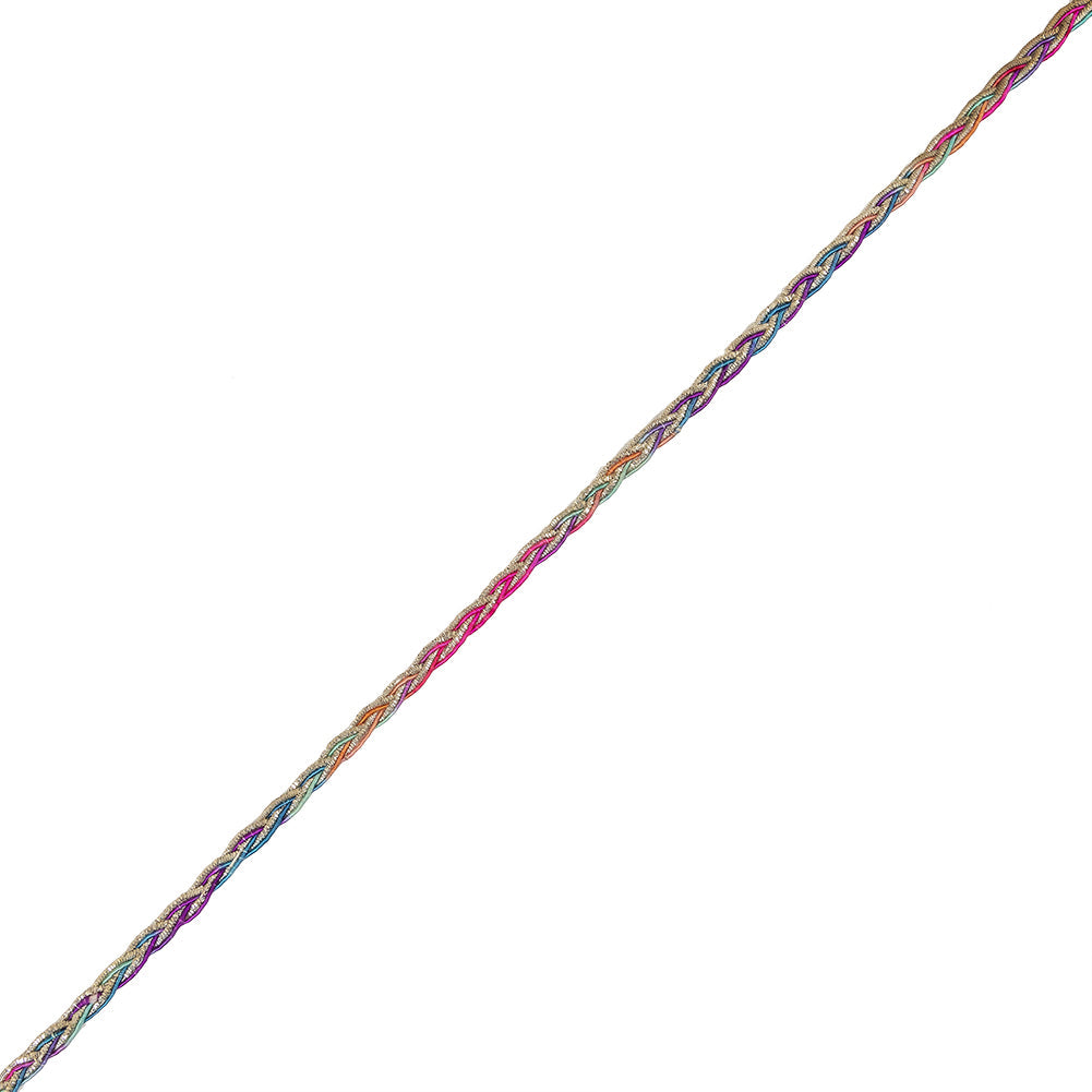 Vintage Metallic SIlver and Multicolor Braided Trim - 0.25"