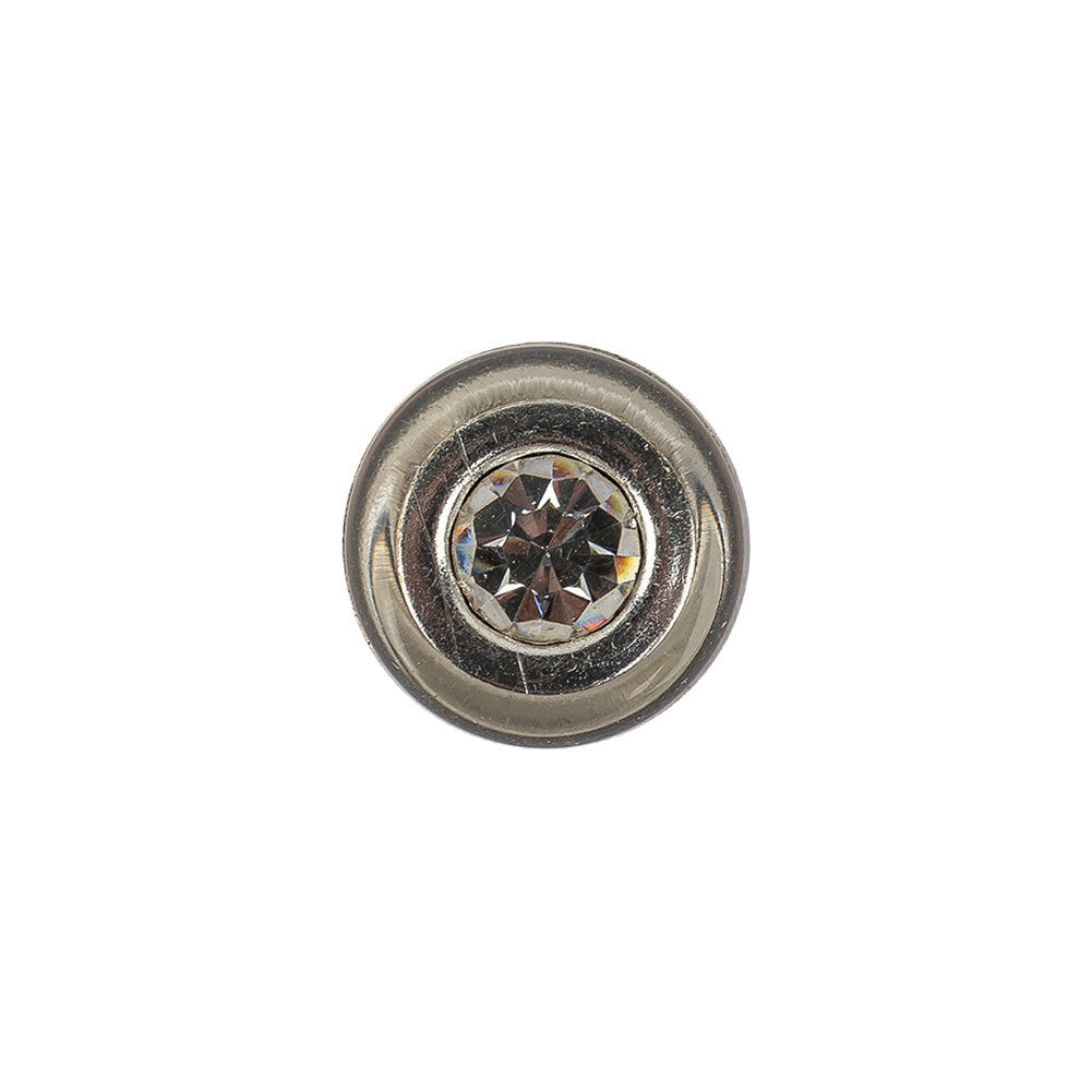 Vintage Transparent and Silver Metal Shank Back Button with Rhinestone Core - 22L/14mm
