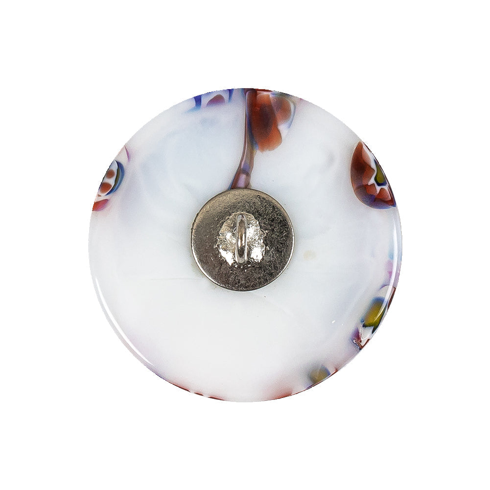 Vintage White, Red and Blue Mosaic Domed Shank Back Glass Button - 40L/25.5mm