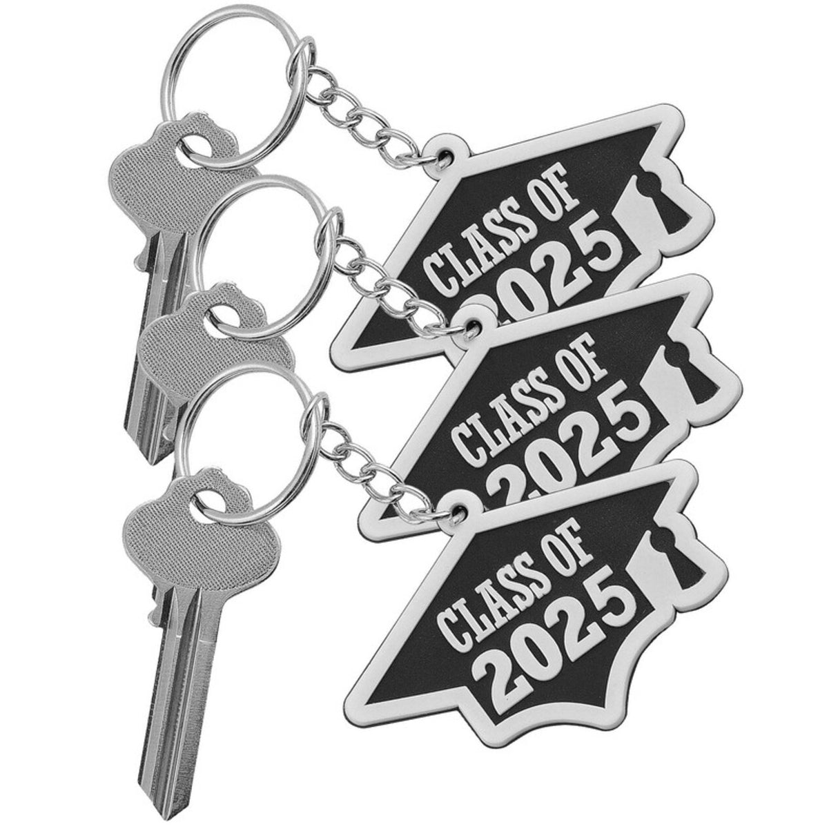 Graduation Class of 2025 Graduation Cap Rubber Keychains 12 Pc. 2 1/2"