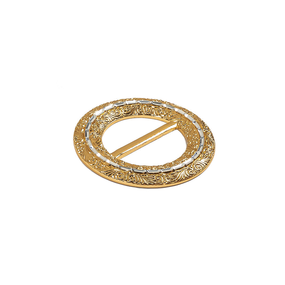 Vintage Gold Classical Swirls Round Slider with Faceted Silver Band - 2" x 2"