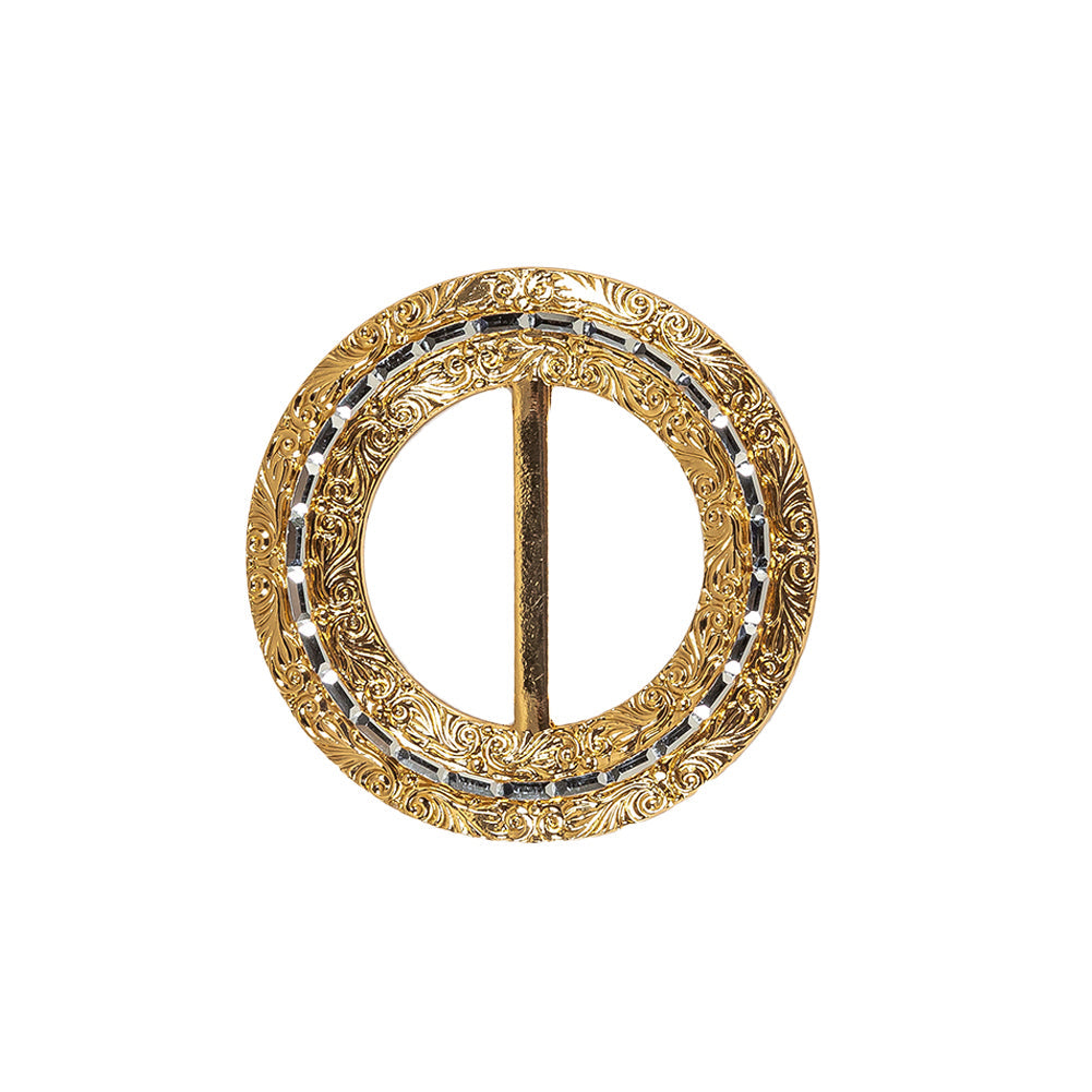 Vintage Gold Classical Swirls Round Slider with Faceted Silver Band - 2" x 2"