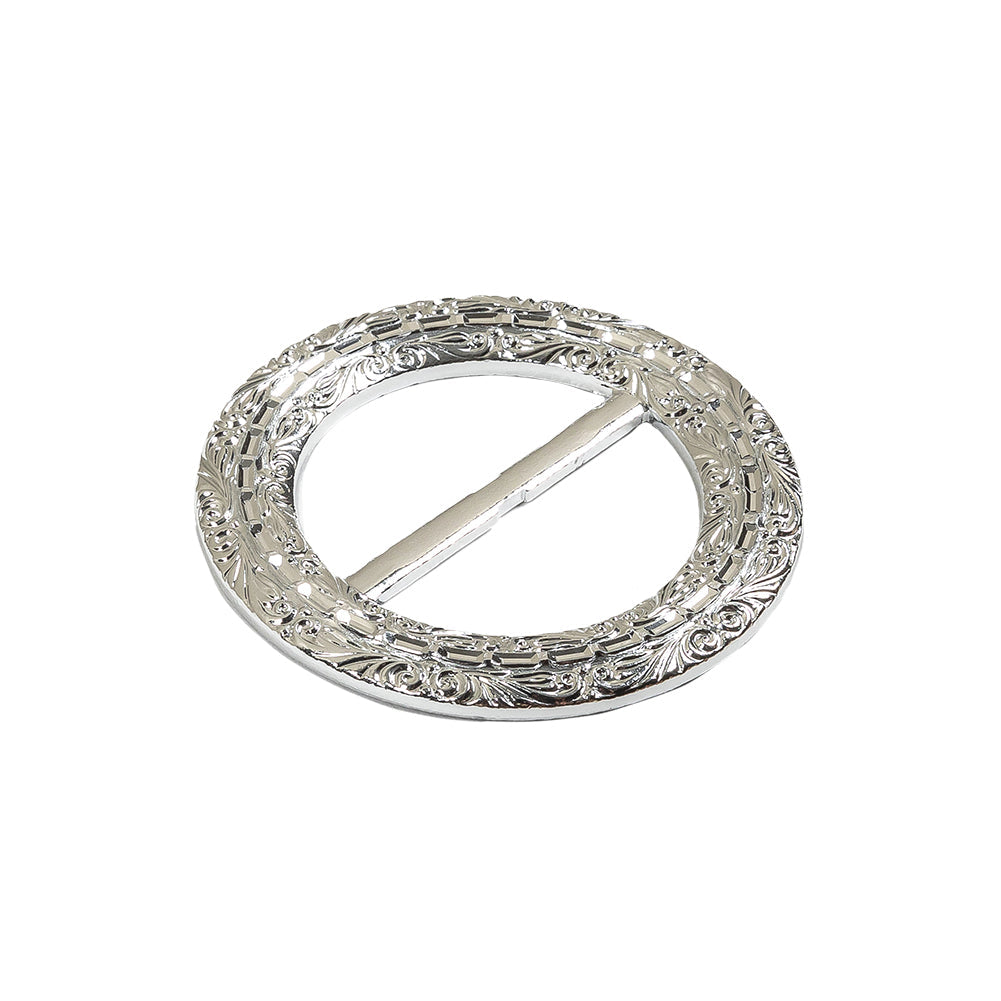 Vintage Silver Classical Swirls Round Slider with Faceted Silver Band - 2.375" x 2.375"