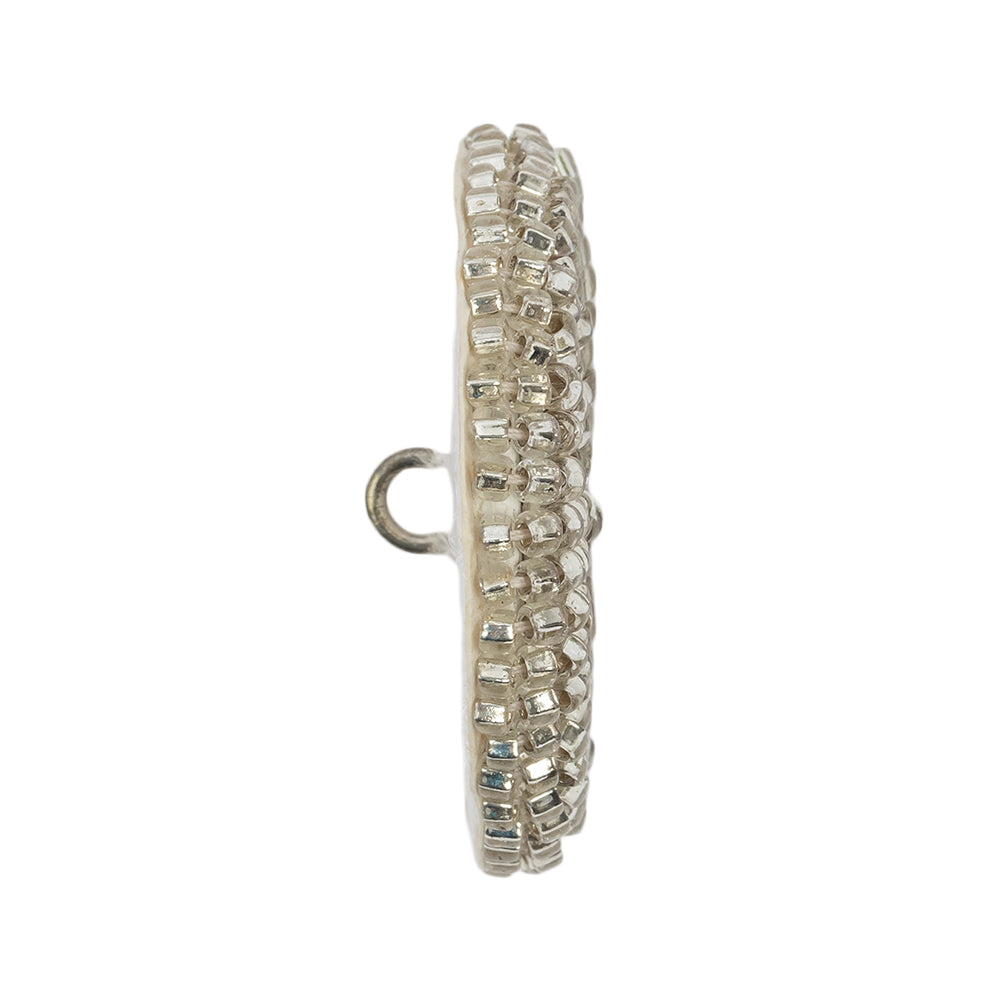 Vintage Silver Lined Beaded Shank Back Button - 50L/32mm