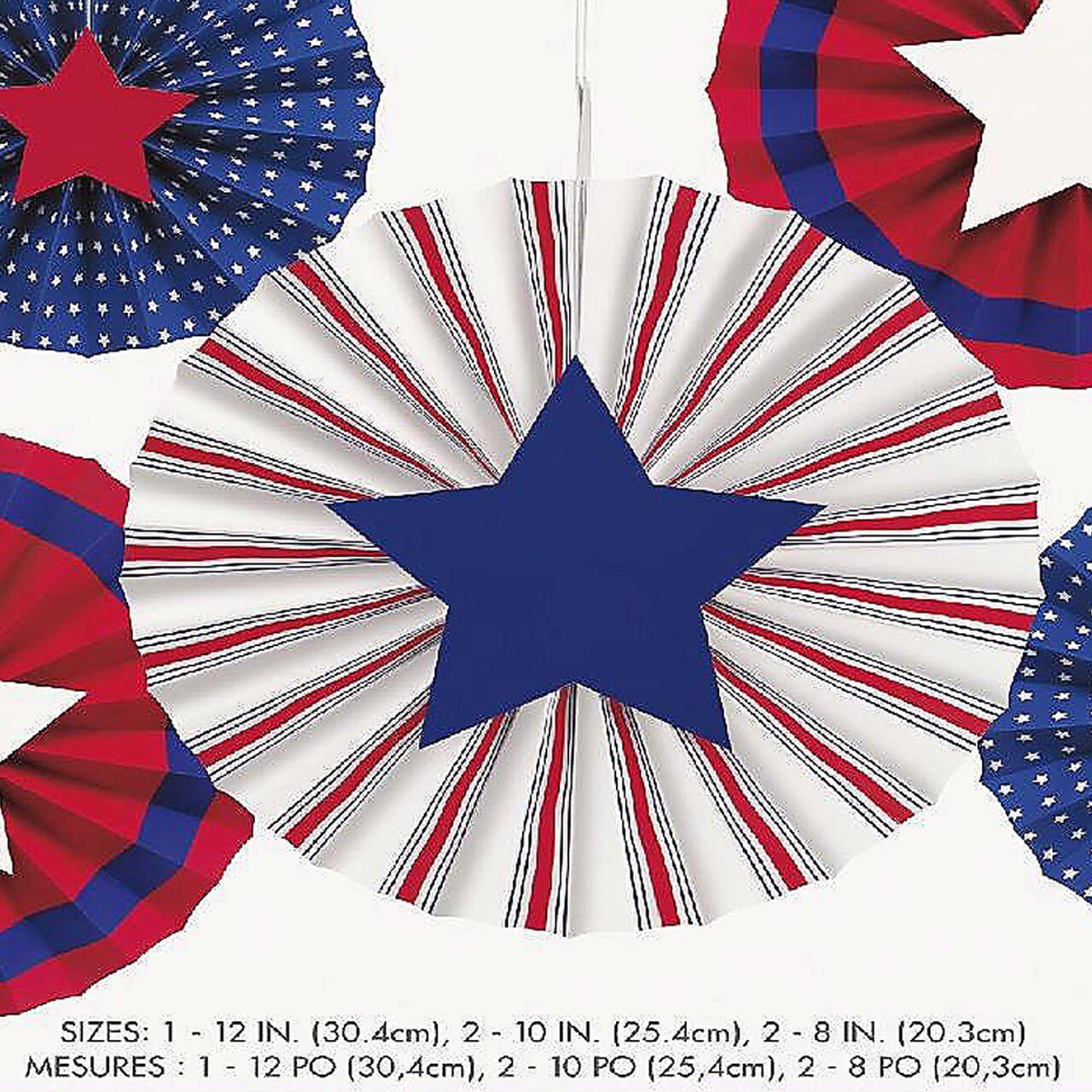 Peppy Patriotic Assorted Paper Fan Decorations with Cutout Stars 5ct