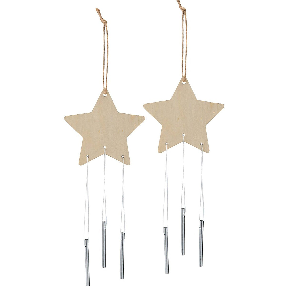 4" x 12" DIY Unfinished Wood Star-Shaped Wind Chimes 12 Pc.