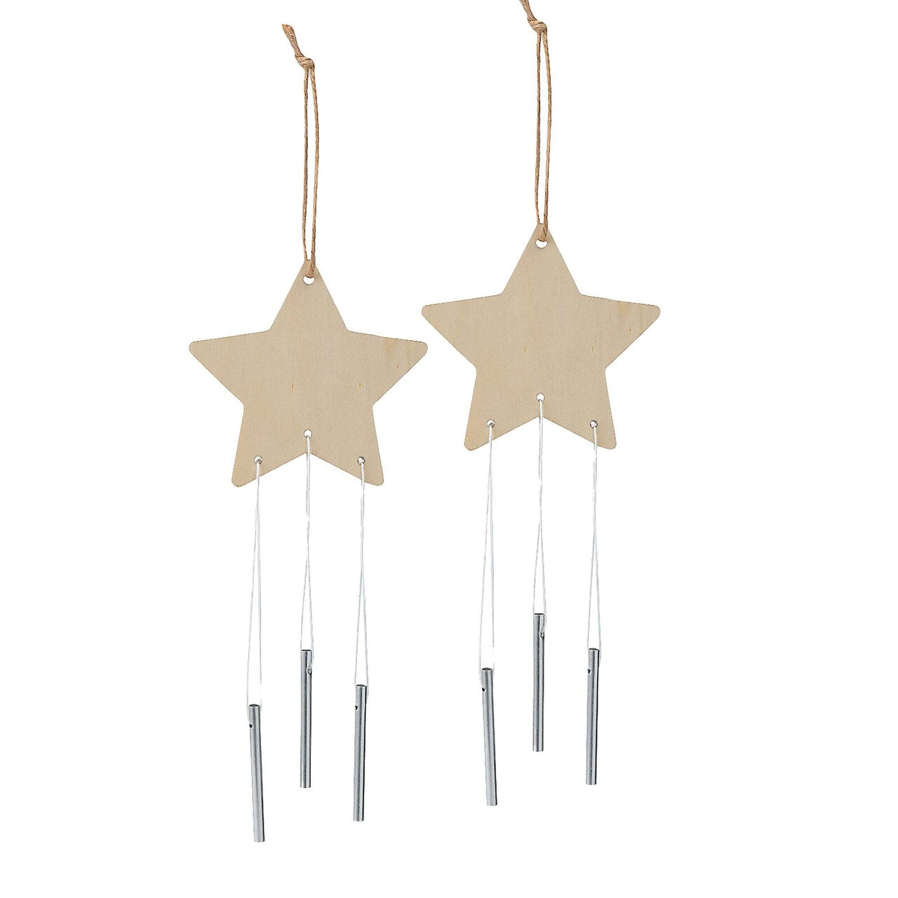4" x 12" DIY Unfinished Wood Star-Shaped Wind Chimes 12 Pc.