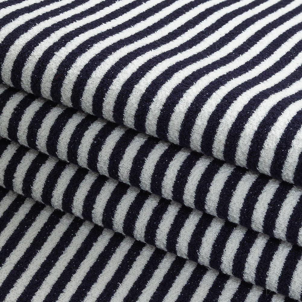 Parisian Night and White Candy Striped Stretch Cotton and Polyester Liverpool Knit