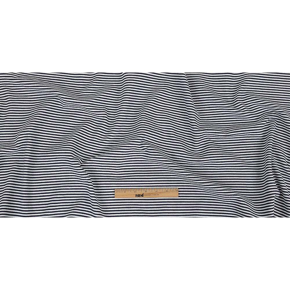 Parisian Night and White Candy Striped Stretch Cotton and Polyester Liverpool Knit