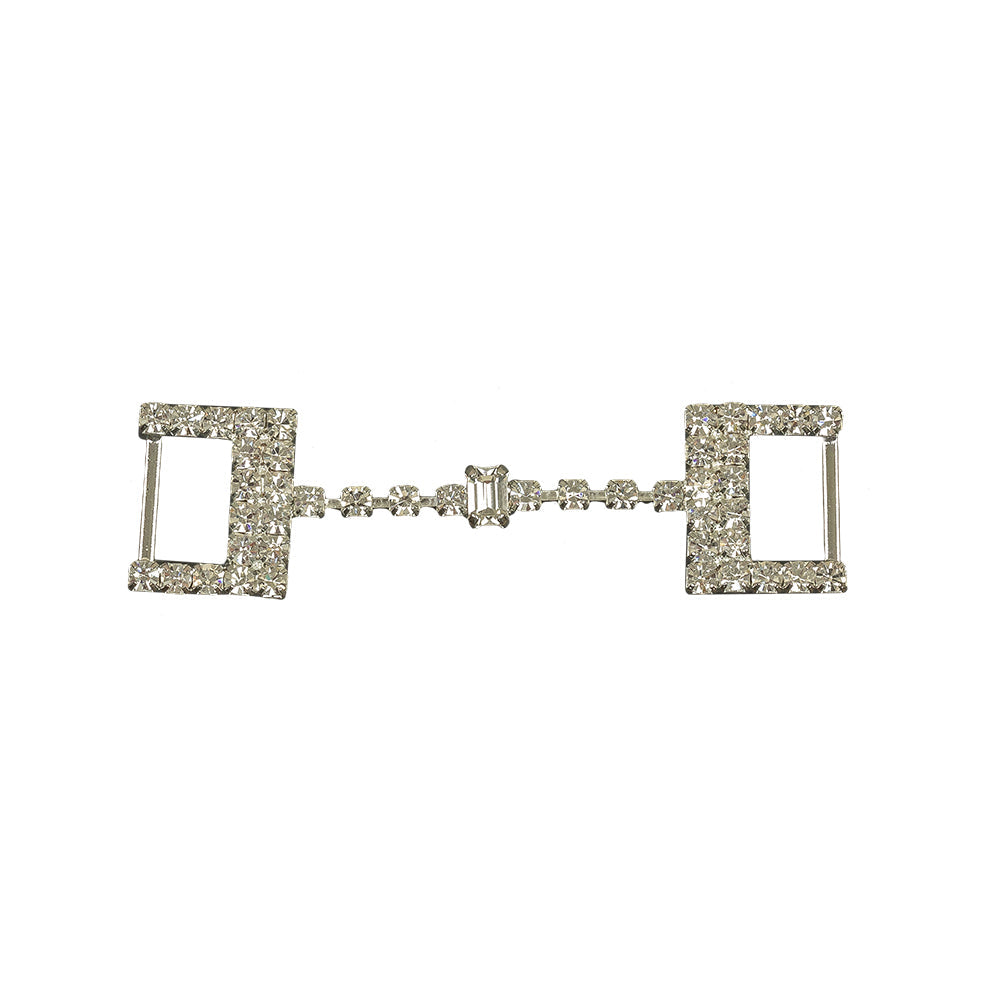 Vintage Czech Crystal Rhinestones and Silver Metal Dress Trim Ornament - 0.75" x 2.75"