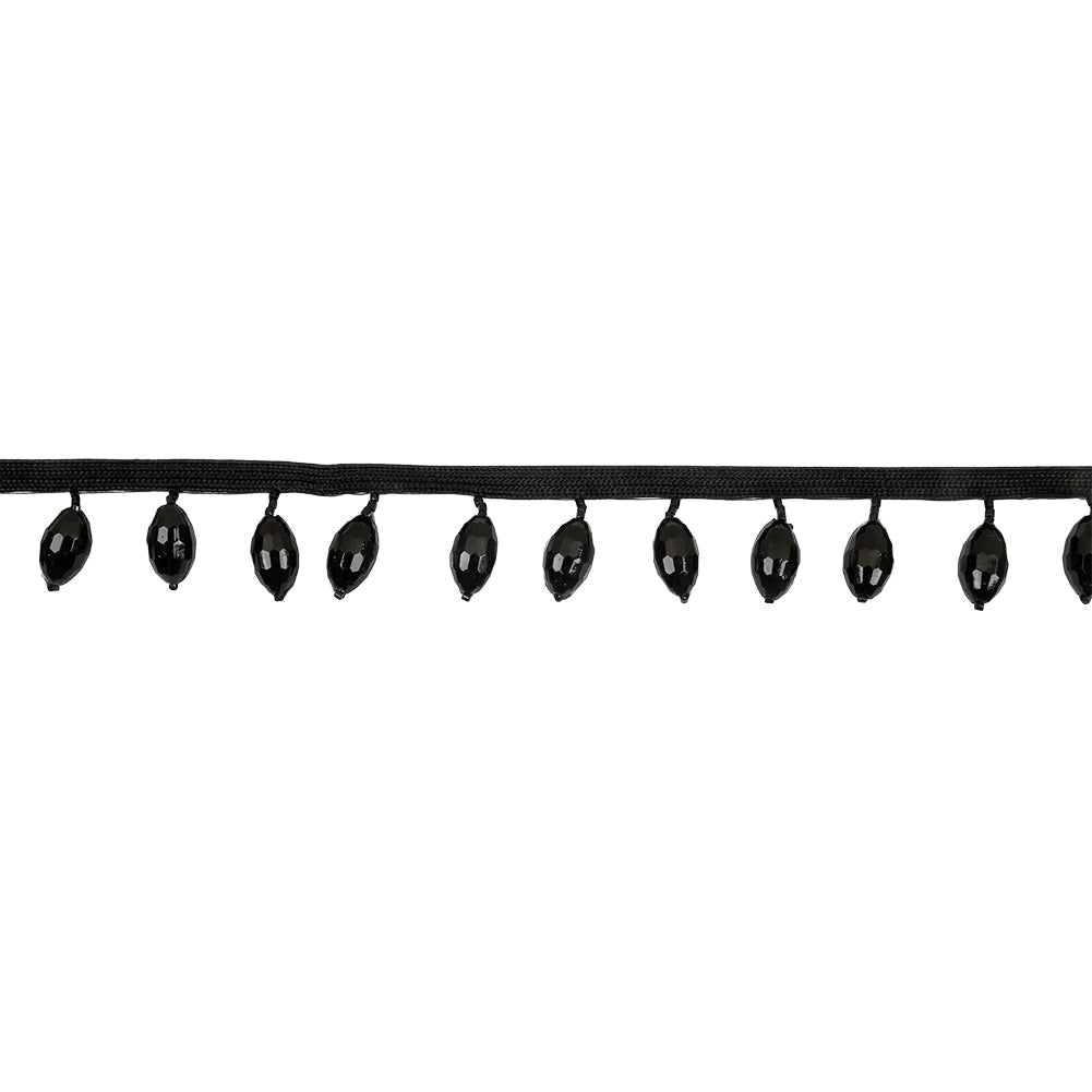 Vintage Black Oval Short Beaded Fringe - 1"