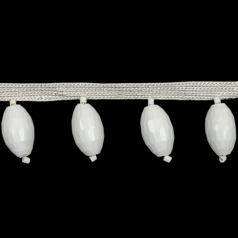 Vintage Chalk White Oval Short Beaded Fringe - 1"