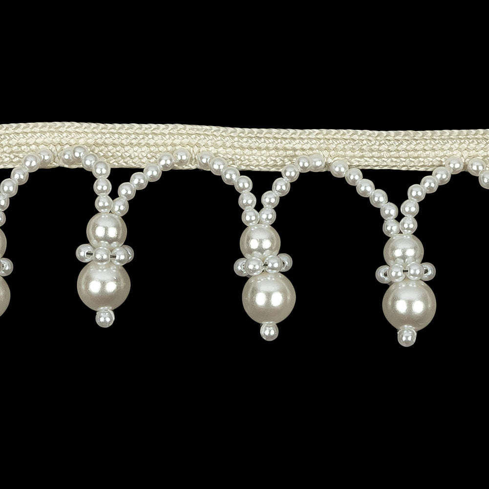 Vintage White and Faux Pearl Beaded Fringe Trim - 1.25"
