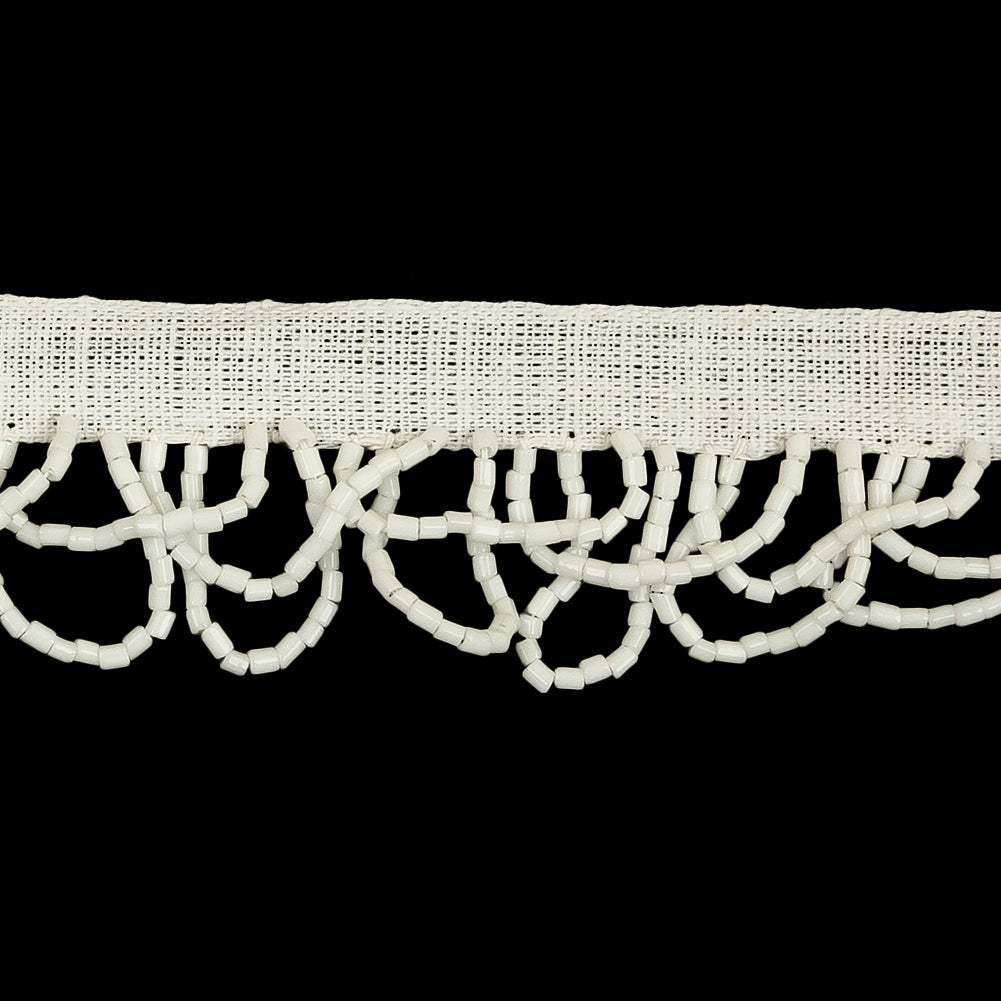 Vintage Chalk White Small Looped Bugle Beaded Fringe - 1.125"