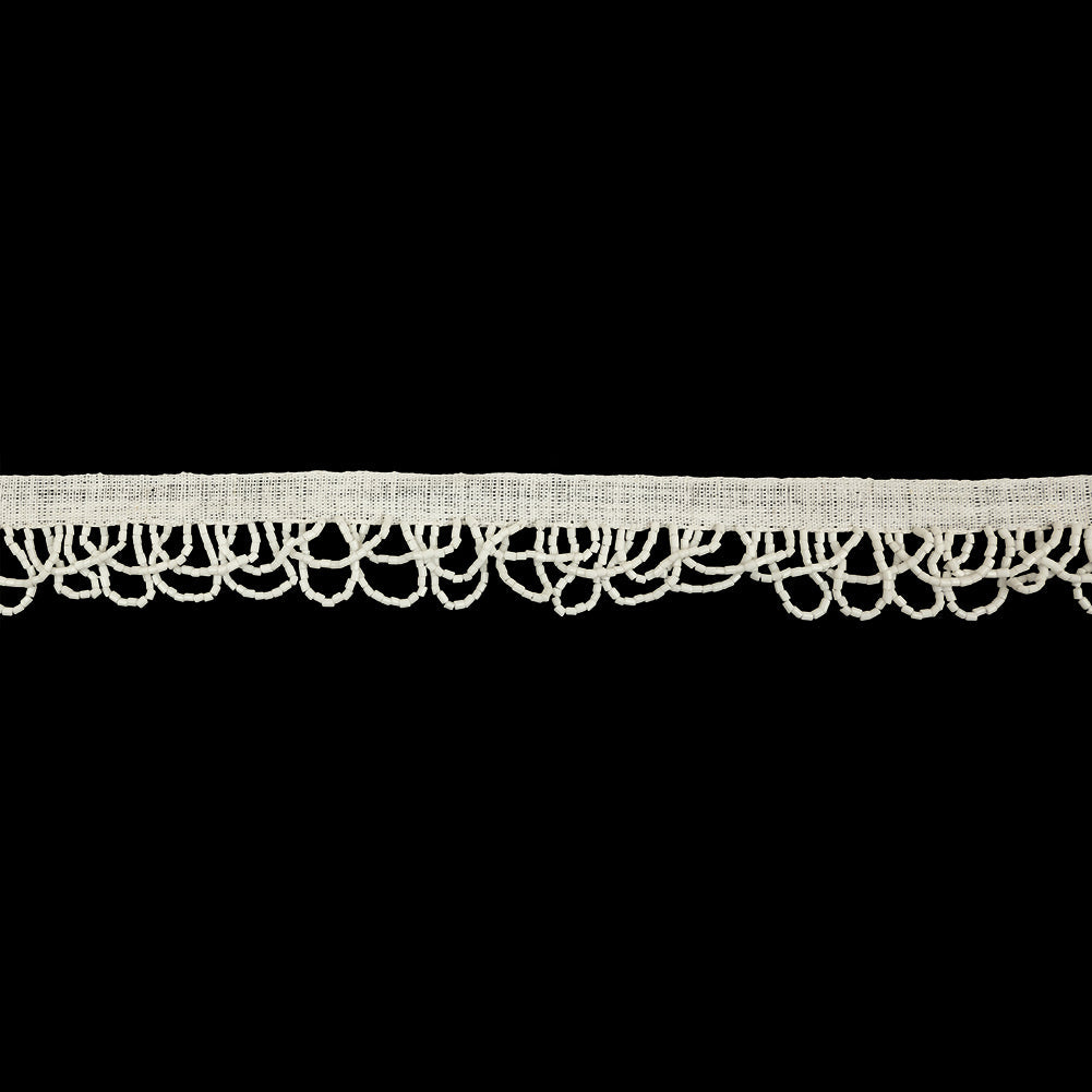 Vintage Chalk White Small Looped Bugle Beaded Fringe - 1.125"