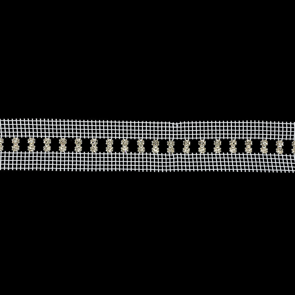 Vintage Czech Vertical Crystal Rhinestones on Double Edge White Mesh Trimming - 1.375"