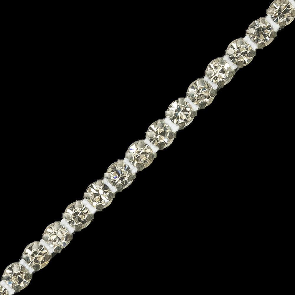 Vintage Czech Single Row Crystal Rhinestones in Silver Metal Settings - 4mm